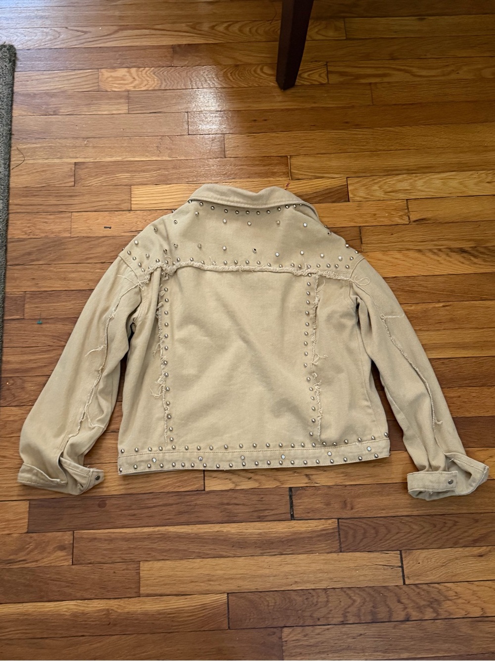 Zara Beige Studded Denim Jacket - Picture 3 of 3
